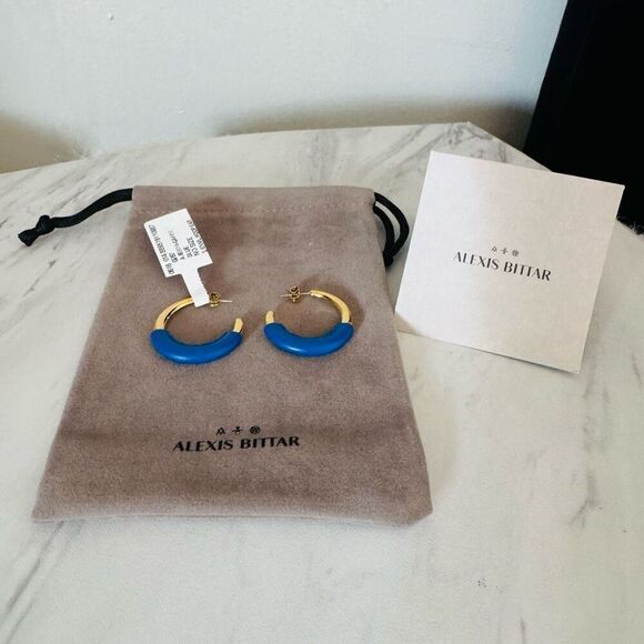 Alexis Bittar Retro Memphis 14K Yellow Goldplated Half-Hoop Earrings,‎ Blue, NWT - Picture 14 of 16
